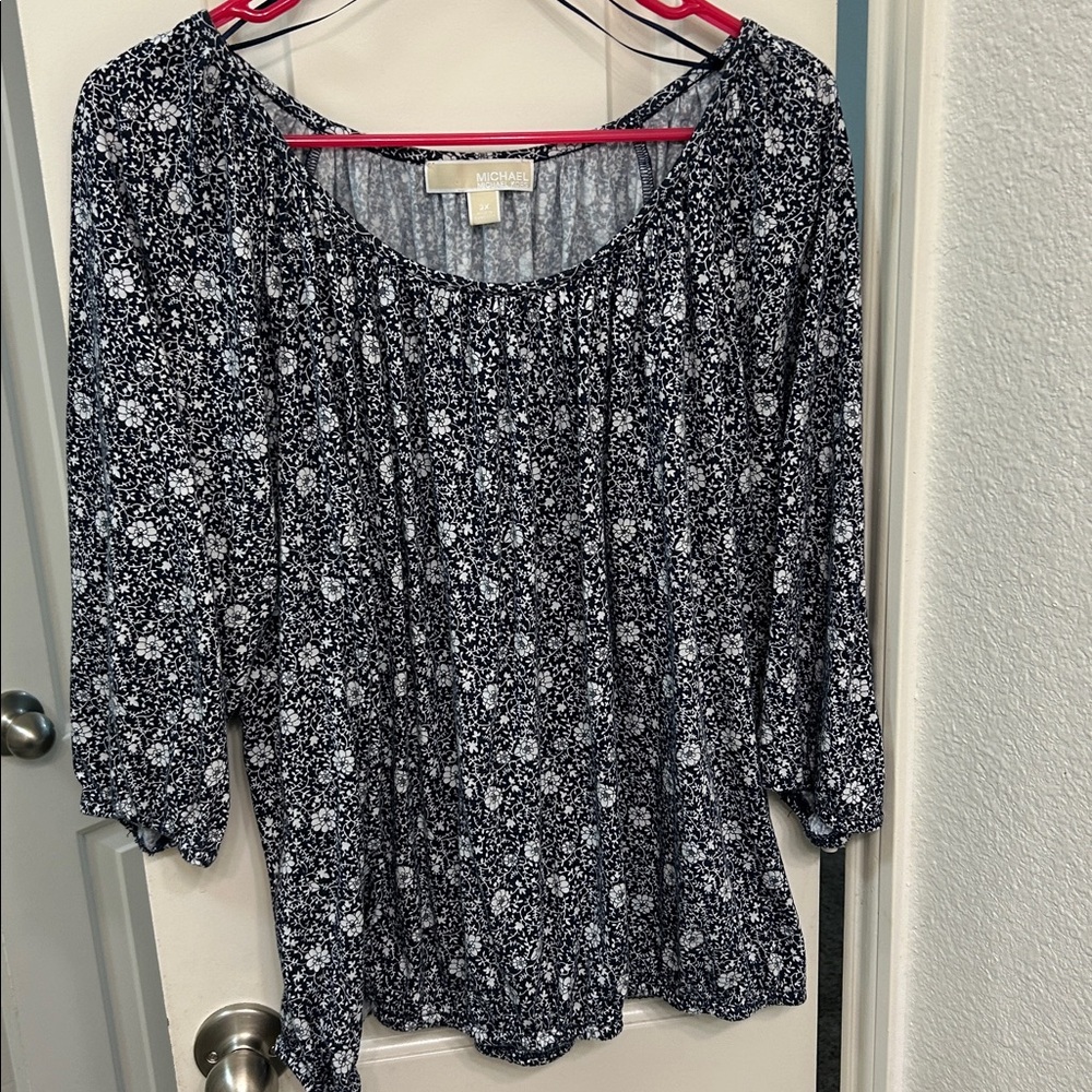 Michael Kors Navy and White Patterned Top